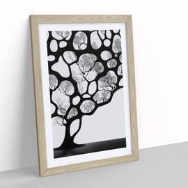 A Monochrome Tree No.5 Framed Print for Living Room Bedroom Home Office Décor, Wall Art Picture Ready to Hang, Oak A4 Frame (34 x 25 cm)
