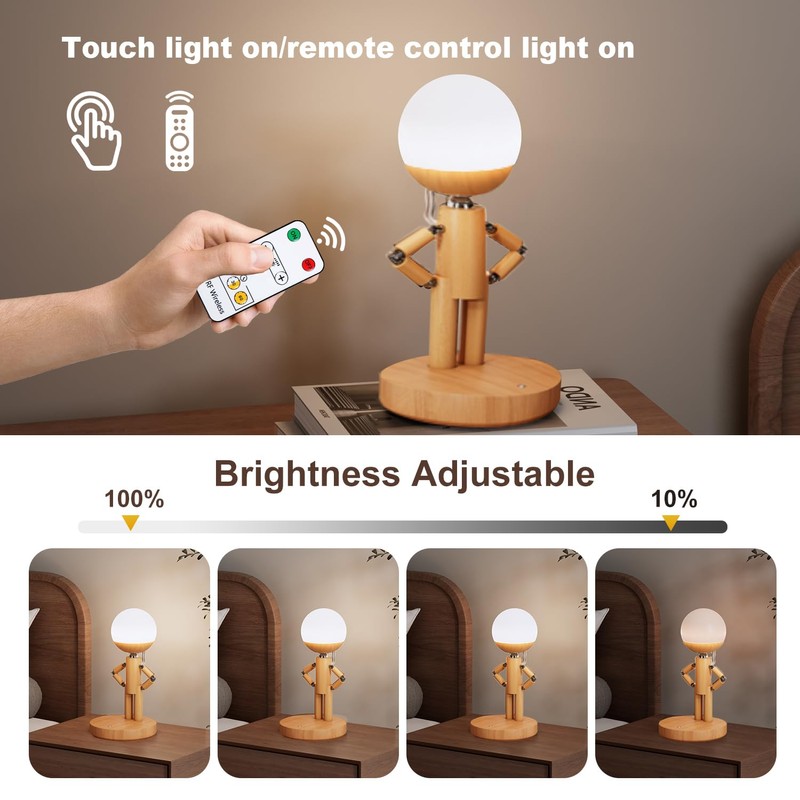 GZAODMCP Robot LED Table Lamp Wooden with Adjustable Arm Rechargeable