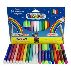 Plumones Mágicos Bloopys 20 Marcadores Cambio Color y Borran Para Papel                                                                               