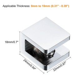 sourcing map Glass Shelf Bracket, Glass Clamp Clip Support with Screws Fit 8mm to 10mm (0.31" - 0.39") Thickness Glass Shelves, Bathroom Clip Holder Support Silver