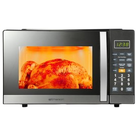 Emerson MWG1191SB 1.1 Cu. Ft. Microwave with Built-In Grill Function, 1100W Power, Stainless Steel, LED Timer Display, 11 Power Levels, 9 Preset Cooking Options, Removable Glass Turntable, Child Lock