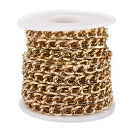 Craftora Cadena de eslabones cubanos de 16.4 pies de aluminio dorado de 10 x 6.5 x 1.5 mm de grosor, cadenas de eslabones cruzados ovaladas sin soldar con carrete para pulsera, collar, joyería