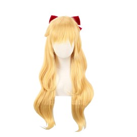 Cosplay Wig with Bowknot Minako Style Yellow Gold Heat Resistant Wig Wig