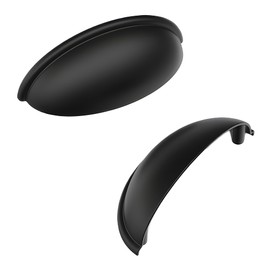 Hickory Hardware Heritage 10 Pack Cabinet Cup Pulls, Handles for Kitchen Cabinet Doors, Dresser Drawers & Bathroom Vanity, 3 Inch Center to Center, Matte Black, 10 Pack