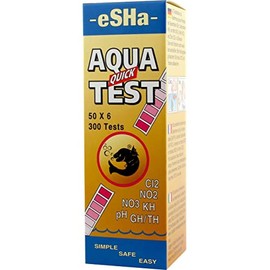 eSHa AQUA-QUICK-TEST - Wassertest - pH (Säuregrad), KH (Karbonathärte), GH (Gesamthärte), NO2 (Nitrit), NO3 (Nitrat) und Cl2 (Chlor) - 50 Teststreifen pro Tube