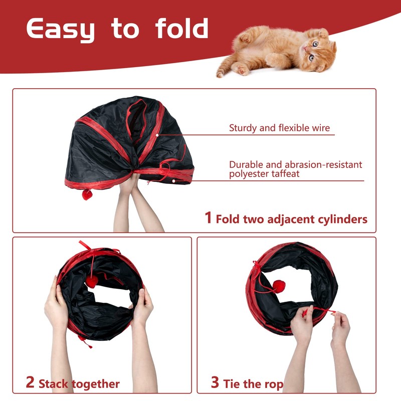 Sheldamy Cat Tunnel, 2-Way Collapsible Play Tunnel, Interactive Toy Maze