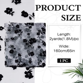 MAYJOYDIY 1.8m Black Flocking Flowers White Mesh Lace Fabric 160~172cm Lightweight Tulle Vintage Roses Lace Trim Fabric for Wedding Tutu Dress Decor DIY Craft Accessories