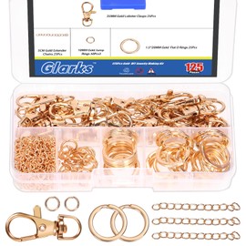 Glarks 125pcs Golden Keychain Making Kit, Keychain Craft Supplies Including Key Chain Clips with Chains, Lobster Claw Clasps, Key Rings and Jump Rings for Jewelry Craft Making