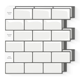 10 Sheets Peel and Stick Backsplash, Peel and Stick Tiles, Marble Look Wall Tiles Backsplash for Kitchen and Bathroom, Livingroom, 12”x12” White