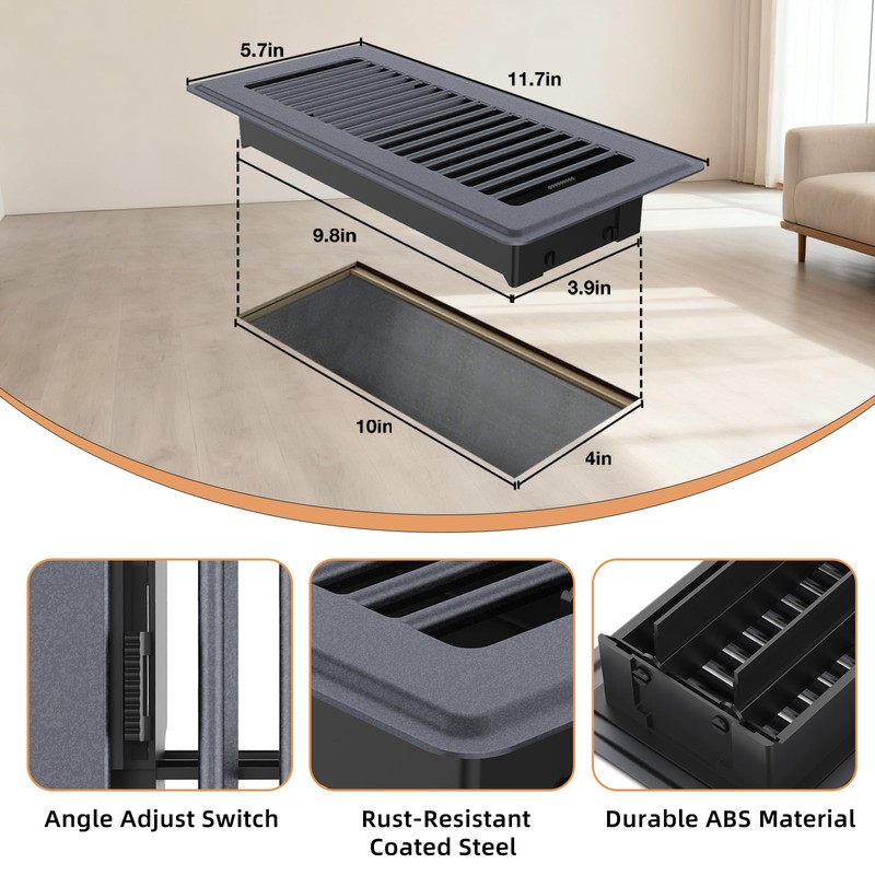 Floor Register 4 x 10-8 Pack Gray Floor Vents, Heavy-Duty