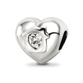 JewelryWeb 11.82mm 925 Sterling Silver Polished Reflections Crystals Love Resides Heart Bead-Bead Charm Pendant Necklace for Women