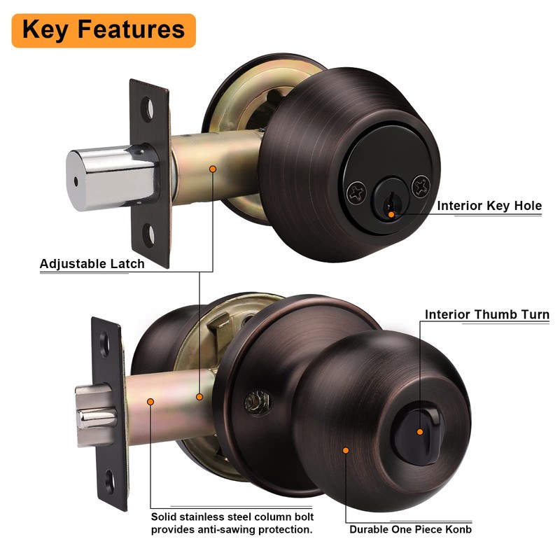 Probrico Oil Rubbed Bronze Entry Door Knob and Double Cylinder