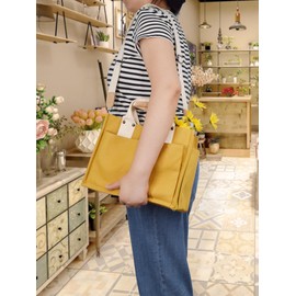 TeeYee Women's Medium Handbag Canvas Shoulder Bag Shopper Multi Compartments for Books Travel Everyday School Work with Shoulder Strap Yellow