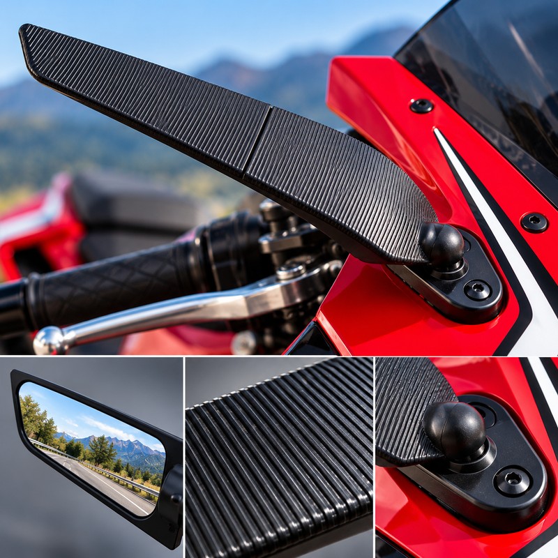 Motorcycle Wing Mirrors for Sportbike Rearview Visibility – Foldable Aerodynamic-Style