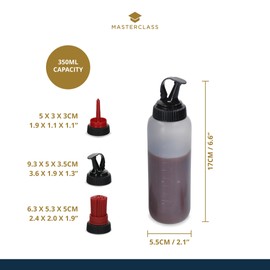 MasterClass Barbecue Bottle Set with 3 Interchangeable Heads, 350ml Marinating and Dressing Bottle for Grilled Meats and Vegetables