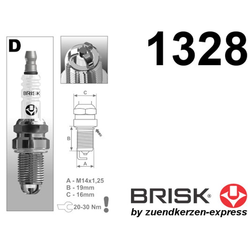 BRISK Extra DR15TC-1 1328 Spark Plugs, Pack of 4, Pack