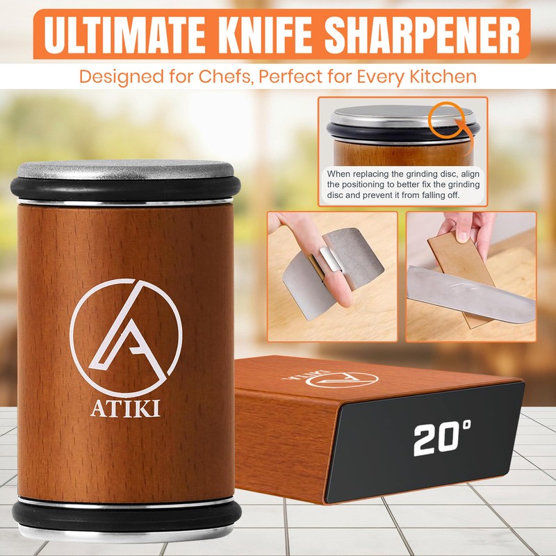 ATIKI Rolling Knife Sharpener with Finger Guard, Diamond & Ceramic