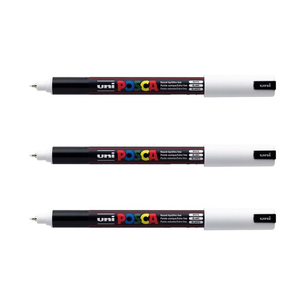 posca Mitsubishi Pencil - 3 White PC1MR Extra Fine Tip