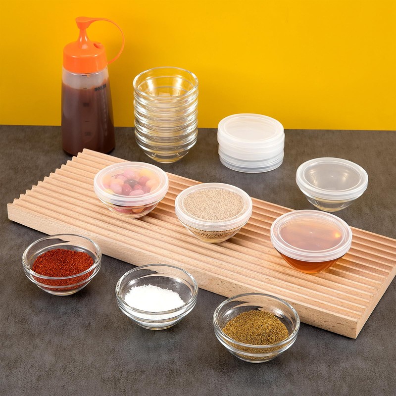 3" Glass Prep Bowls with Lids, 2.5oz Small Clear Ramekins