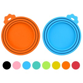 PWOD 2 Pack Pet Food Cans Lids, Silicone Food Can Covers for Dog and Cat, BPA Free/Food Safe/Universal, One Fit Most Standard Size Food Can Top Orange/Blue