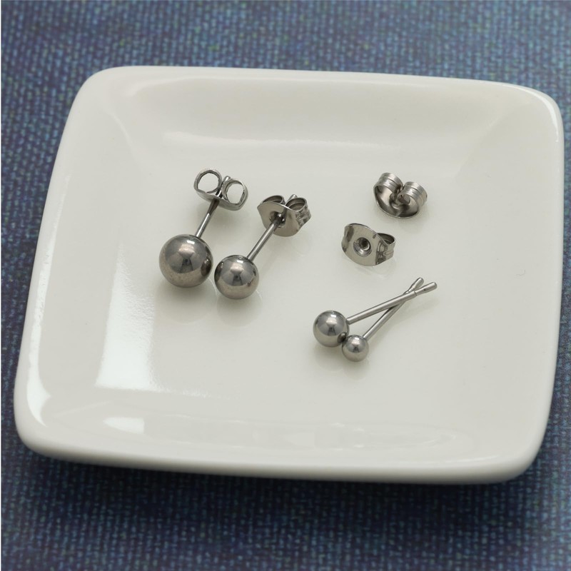 Adelina Style Titanium Earrings, Silver Ball, Round Ball Earrings, 1