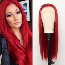 Red Lace Front Wig for Women Long Straight