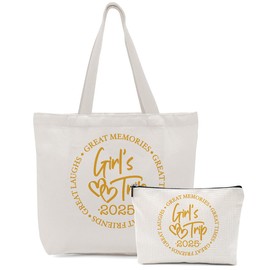 Girls Trip Gifts Favors, 2025 Travel Tote Bag & Makeup Bag, Vacation Weekender Bags for Women Friend Bestie, Girls Weekend Gifts Bachelorette Party Friendship Gifts Shopping Bags Cosmetic Bag