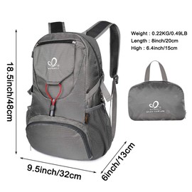 WATERFLY Hiking Backpack Lightweight Packable Hiking Daypack for Outdoor Traveling Cycling Camping (Gray)