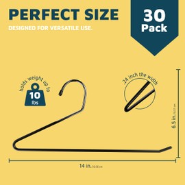 Lifemaster Metal Pants Hanger Set - 30 Pieces Elegant Non-Slip Closet Space Saving Hanger Set for Pants, Trouser, Blankets, and Jeans with Rubber Coating and Open Ended Sleek Design - Black