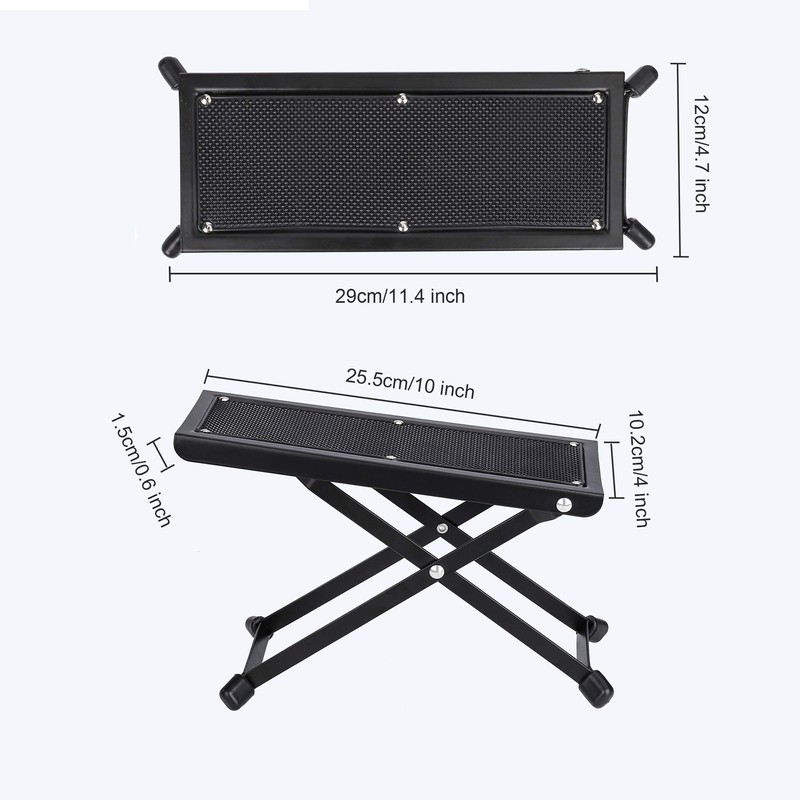 Guitar Footstool Stool with Non-Slip Rubber Underlay, Foldable Metal Guitar