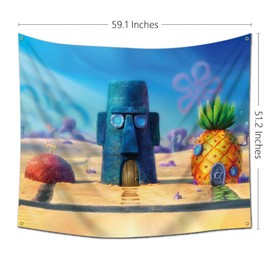 EWRITN Pineapple Underwater House Funny Tapestry for Bedroom Cartoon Tapestry Decor Wall Hangings Tapestry for Kids Bedroom Living Room Dorm Man Cave, Large, Blue