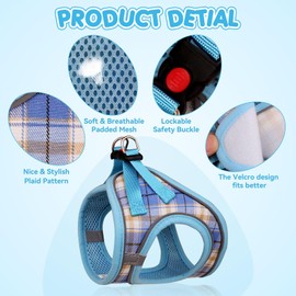Dog Harness for Small Dogs,Small Dog Harness Puppy Harness Breathable Mesh Reflective Adjustable Safety Buckle XS Dog Harness Puppy Harness and Leash Set(Blue&XS)