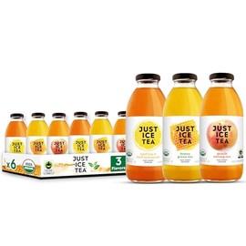 Just Ice Tea Organic Iced Tea, 3 Flavor Variety, 16 Fl Oz Glass Bottles (Pack of 6)