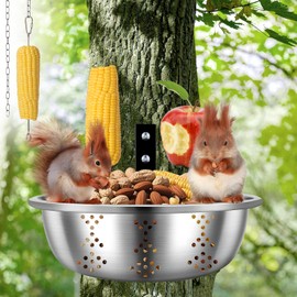 Metal Squirrel Feeders for Outside with Hanging Feeder, Durable Bowl Tree Mounted of Chipmunk Feeder, Squirrel House for Outdoor, Squirrel Food for Backyard, Corn Cob, Peanuts (8.5Inch 1-Rod)