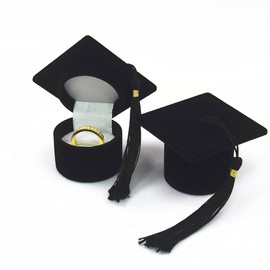 Dusenly Black 2025 Graduation Cap Shaped Ring Box Creative Grad Cap Ring Organizer Case Graduation Gifts Party Supplies