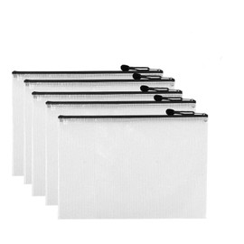 Mesh Zipper Pouches - Zipper File Bags/Waterproof Document Bags/Plastic Wallets/File Folders for School Driving Test/Office Receipts/Household Bills/Travel Storage (Black, A4(5PCS)