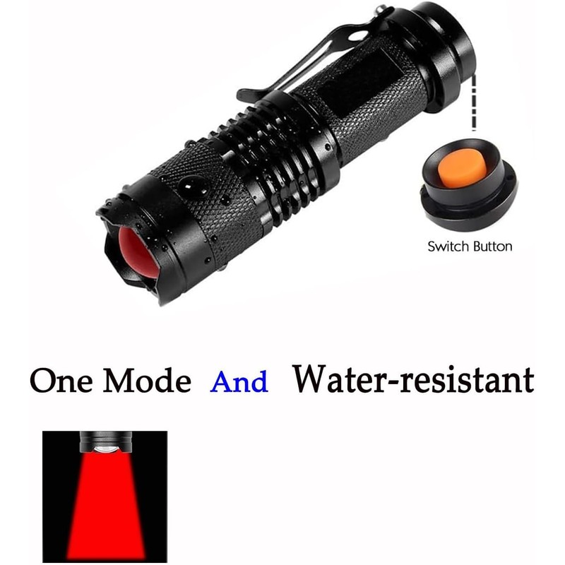Souyos Red Light Flashlight Mini Red Led Light Zoomable Single