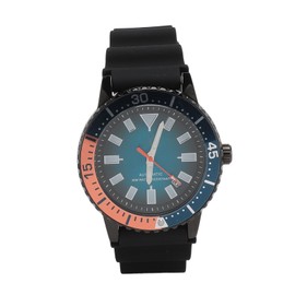 Men Chronograph Watch Rotatable Bezel Self Winding Automatic Movement Waterproof Luxury Big Face Alloy Luminous Analog Watch Black Orange