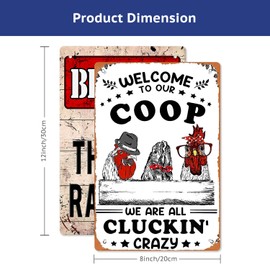 Metal Signs Chicken Signs Funny Chicken Coop Decor, Farm Sign for Home Kitchen Outdoor Decor Chickens Plaque Gifts for Chicken Fan Lovers 6 Pces 8×12 Inch