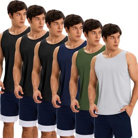 OYGSieg 6 Pack Men's Quick Dry Workout Tank Tops Breathable Gym Sleeveless Muscle Shirts for Active Men SetB L