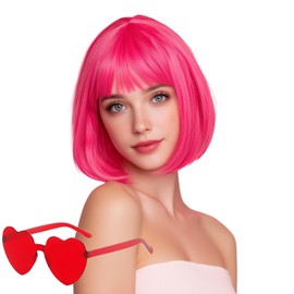 VCAY Bob Wig, 12 Inch Short Bob Cosplay Wig, Heat Resistant Glueless Wig with Adjustable Straps Wigs for Women with Wig Cap and Sunglass