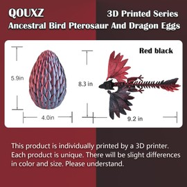 QOUXZ Dynamic 3D Printed Dragon Eggs with Dragon Inside，Wings Movable Feathered Wyvern,Full Articulated Crystal Flying Fidget Archaeoptera Animals Toy