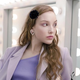 5cm Cute Camellia Flower Brooch Pin for Women Girls Fashion Fabric Floral Hat Hair Clips Brooches Lapel Pins Cocktail Tea Party Costume Dress Accessories Holiday Wedding Jewelry (Black)