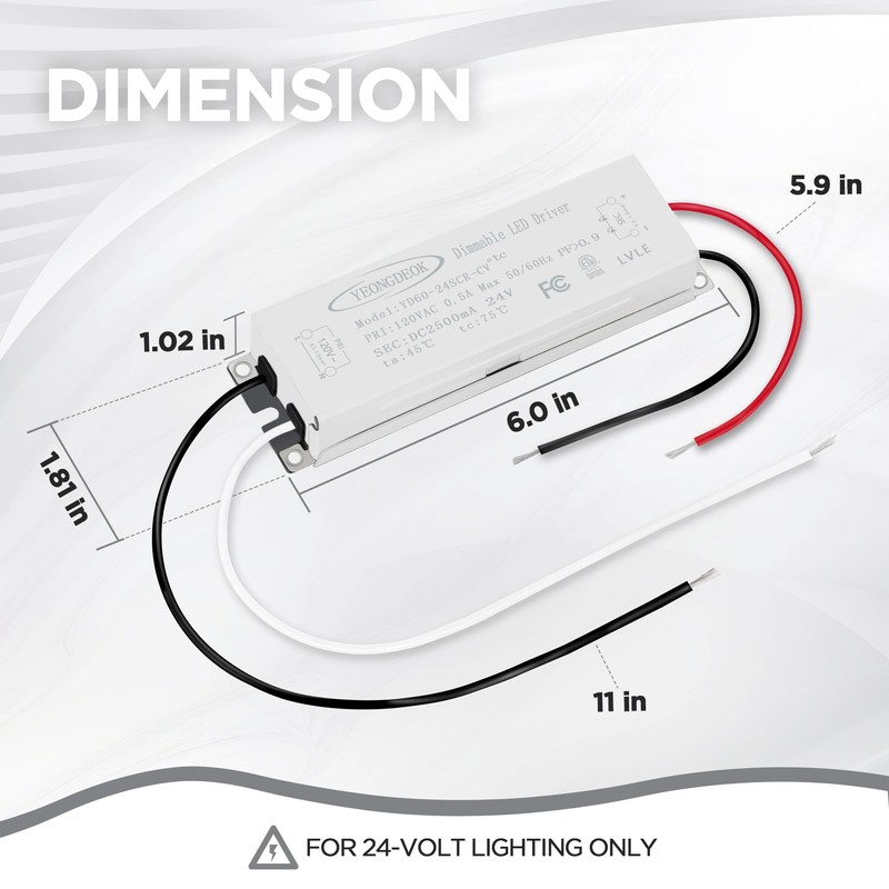 NAWVACE 60W Triac Dimmable LED Driver, 24V 2.5A Power Supply,
