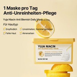 SOME BY MI Yuja Niacin Anti Blemish Daily Mask - 30 Sheets, 11.8oz - Daily Korean Niacinamide Face Sheet Mask for Dark Spot - Brightening & Radiance-Boosting Solution for Dull Skin - Korean SkinCare