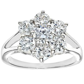 Silver Cubic Zirconia Set Cluster Ring V