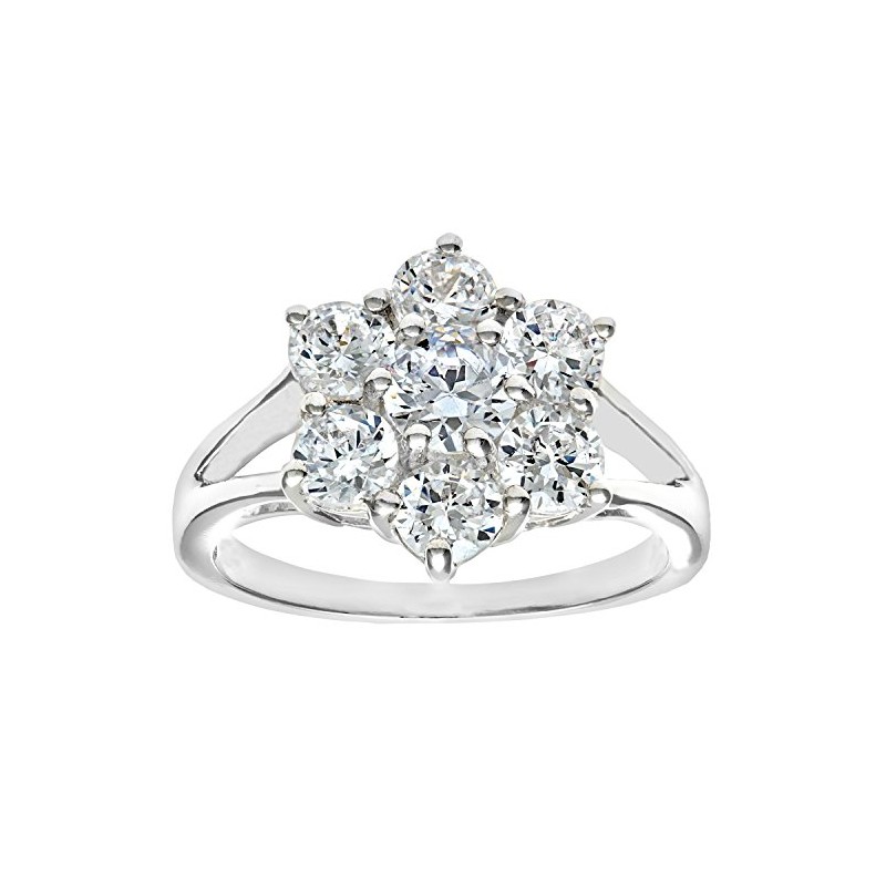 Silver Cubic Zirconia Set Cluster Ring V