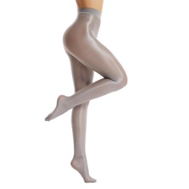Frola Shaping Tights for Women 70D Shimmery Pantyhose, Dance and Ballet Footed Tights, Grey, Small-Medium