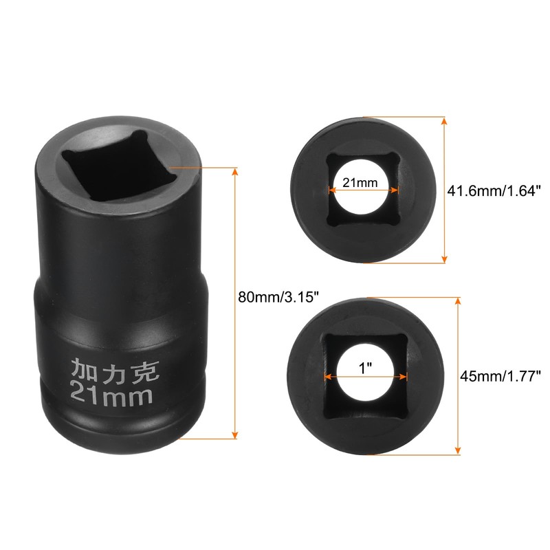 HARFINGTON 4 Point Square Socket 1" Drive by 21mm Metric