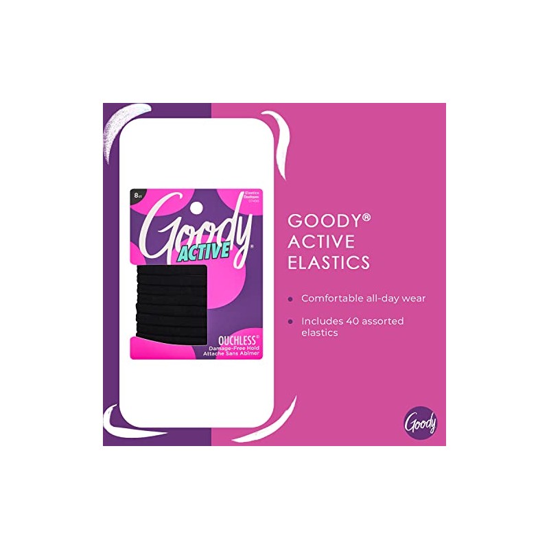 Goody Women's Black Athletique Sweat Stretch Elastics, 8 CT